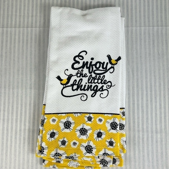 Colordrift Kitchen Towels Yellow Black Flowers Birds 18" x 28" Set of 2 NEW - Picture 1 of 7